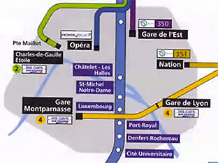CDG Airport bus & train map to central Paris